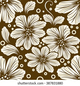 Seamless brown cosmos flower vector background.
