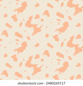 Seamless brown cow spots pattern, simple style. Brown random spots background. Can be used for wallpaper, textile design, web page background. Farm animal texture banner.