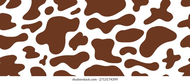 Nahtloses braunes Kuh-Fleckenmuster. Milk Spot und Fleck Textur für Animal Print oder Design. Doodle-Vektoroberflächendesign