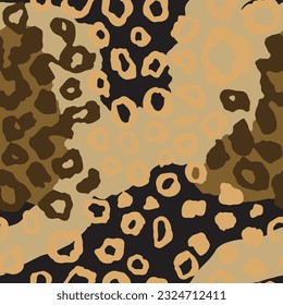 Seamless Brown Creative Fresh Panther Lines Texture. Black Endless Exotic Isolated Jungle, Seamless Set Art. Repeated Desert Cheetah Fabrics Wallpaper.