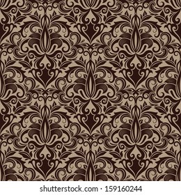 Seamless brown floral vector wallpaper pattern.