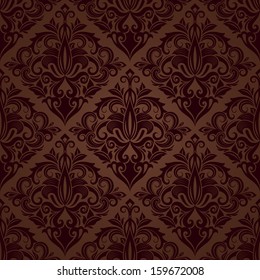 Seamless brown floral vector wallpaper pattern.