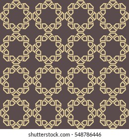 Seamless brown and golden background for your designs. Modern vector ornament. Geometric abstract pattern
