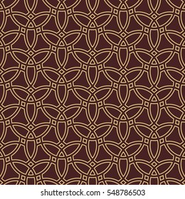 Seamless brown and golden background for your designs. Modern vector ornament. Geometric abstract pattern.