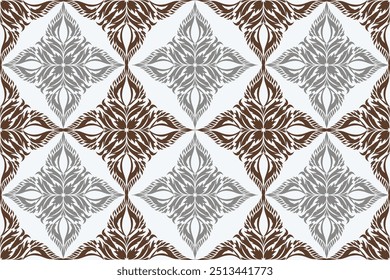 Seamless Brown and Gray Floral Fabric Pattern with White Tone Color Blackground 