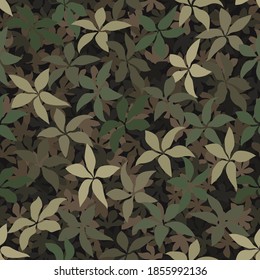 Nahtlose, braune und khakische Muster Textur. Vektor Vintage farbige Herbstgravitation Illustration von wilden Blättern. Herbsthintergrund auf Ahornblatt auf dem Hintergrund