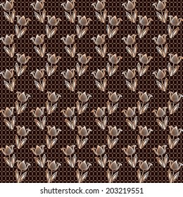 Seamless brown lace vector background with flower pattern.