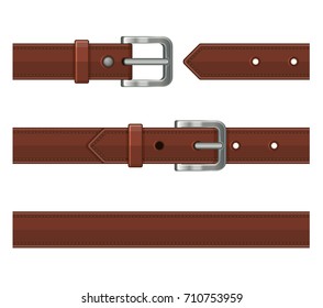 Seamless Brown Leather Belts Set. Vector