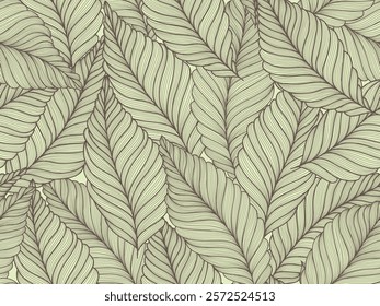 Seamless brown and light green floral background with leaves. Hand drawn minimal abstract organic shapes pattern. Vector light green abstact pattern with brown leaves