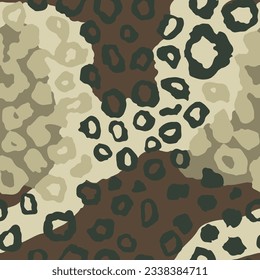 Seamless Brown Nature Decorative Skin Illustration Texture. Light Repeated Fashion Modern Cat, Seamless Artwork Print. Seamless Bright Jungle Shape Pattern.