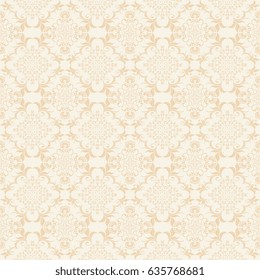 Seamless brown ornament on light background. Wallpaper pattern