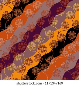 Seamless brown patchwork pattern. Curly waves pattern in Art Nouveau style. Vector illustration.