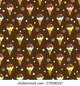 Seamless brown pattern with ice creams. Vector illustration