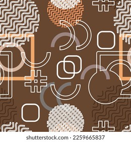 Seamless brown pattern with randomly placed abstract elements. Vector illustration