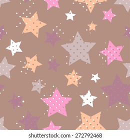 Seamless brown pattern with  stars with small round holes on a dark  background