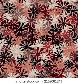 Textura de patrón de hoja de color rojizo marrón sin foco. Ilustración grabada en otoño de hojas marchitas de color vectorial. Fondo de camuflaje decorativo urbano de hojas de arce en el suelo