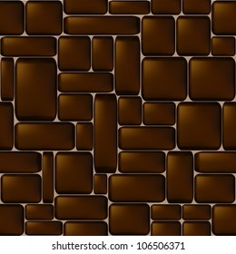 Seamless brown sleeken stone wall. Vector illustration.