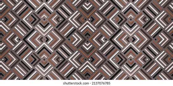 Seamless brown square lines geometric pattern. textile pattern design. 