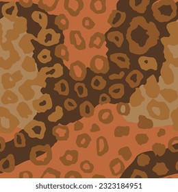 Seamless Brown Summer Trendy Animal Set Vector. Green Repetitive Exotic Fresh Leopard, Seamless Textile Wallpaper. Seamless Camouflage Skin Shape Print.