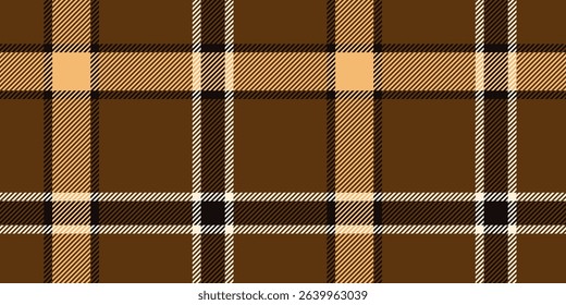 Seamless Brown and Tan Plaid Pattern with Black and Cream Accents in a Classic Checkered Design for Textiles and Rustic Decorative Backgrounds