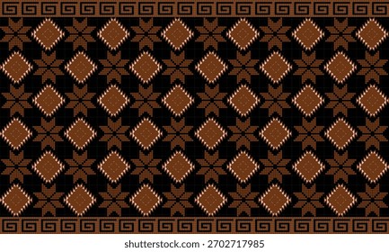 	Un patrón de píxeles tribal marrón sin costuras con motivos geométricos y Elementos textiles tradicionales