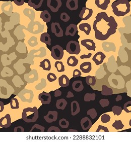 Seamless Brown Tropical Retro Jungle Watercolor Background. Green Repeated Classic Fresh Cat, Seamless Surface Design. Repetitive Dark Zoo Textile Texture.