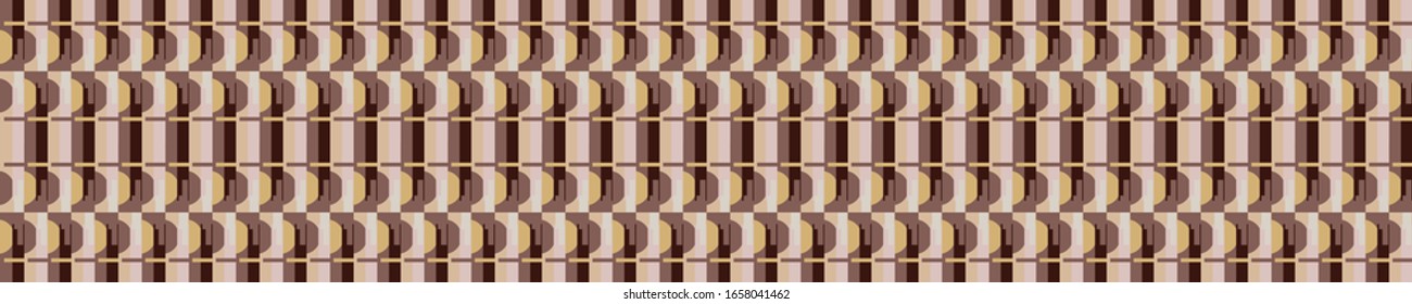 Seamless brown vector geometric polygon border pattern. Mid century modern woven linen texture style banner background. Vintage 1950s warm color decorative edge. Geo abstract graphic ribbon trim