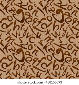 Seamless brown vintage texture made up of letters. Pattern with alphabet. Vector seamless pattern