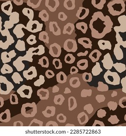 Seamless Brown Wild Artistic Cat Shape Texture. Bright Repetitive Color Modern Skin, Seamless Lines Wallpaper. Endless Military Zoo Surface Vector.