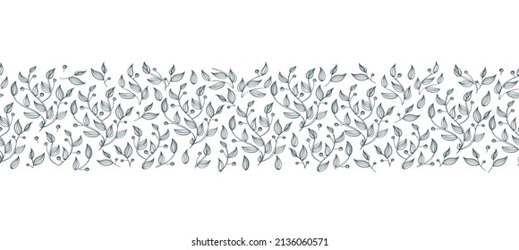 seamless brush, border with plant design.  floral frame background template with leaves, branches  seamless borders, greenery frame.