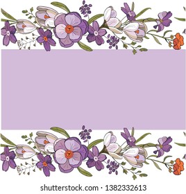 Seamless brush of Crocus flowers in vector on white background