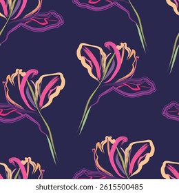 Seamless brush flower, like fabric print. Suit for package design, wallpaper, fashion print, Housing wallpaper, arty-crafty. 
