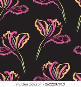 Seamless brush flower, like fabric print. Suit for package design, wallpaper, fashion print, Housing wallpaper, arty-crafty. 