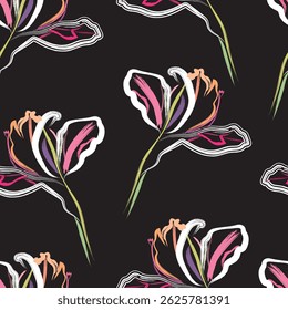 Seamless brush flower, like fabric print. Suit for package design, wallpaper, fashion print, Housing wallpaper, arty-crafty. 
