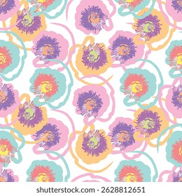 Seamless brush flower, like fabric print. Suit for package design, wallpaper, fashion print, Housing wallpaper, arty-crafty. 
