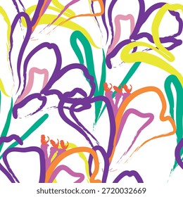 Flor de pincel sin costuras, como impresión de tela. Traje para el diseño del paquete, Fondo de pantalla, impresión de la moda, Fondo de pantalla de la vivienda, arty-crafty. 