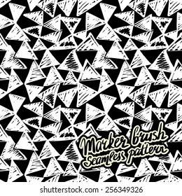 Seamless brush hand drawn doodle pattern. Vector background