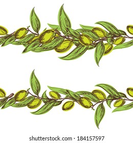 seamless brush hand drawn olive branch