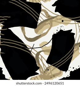 Seamless brush pattern with abstract hand drawn art line background elements in black and brown colors