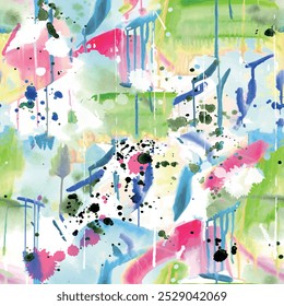 Seamless brush pattern with green, pink and blue colored hand drawn art abstract brush wallpaper sketch background elements