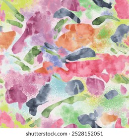 Padrão de pincel contínuo com arte desenhada à mão abstrata elementos de fundo florais em rosa, roxo, amarelo, laranja e verde cores