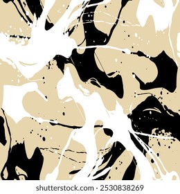 Seamless brush pattern with hand drawn art line and brush drawing background elements in brown, black and white colors