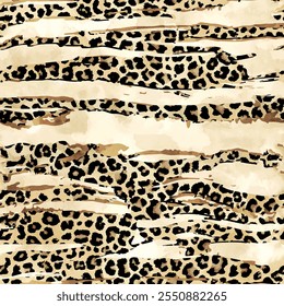 Patrón de pincel sin fisuras con arte dibujado a mano Elementos de fondo de piel de leopardo animal africano salvaje en colores marrón y negro