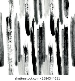 Seamless brush pattern with hand drawn art abstract brush drawing background elements in black and white colors