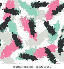 Seamless brush pattern with hand drawn art abstract brush drawing background elements in pink, green, black and grey