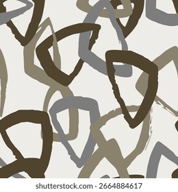 Padrão de pincel contínuo com arte desenhada à mão desenho abstrato pincel desenho elementos de plano de fundo em cores marrom e cinza