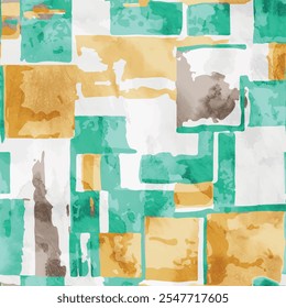 Padrão de pincel contínuo com elementos de fundo de geometria de arte desenhada à mão abstrata isolada em cores verdes e amarelas