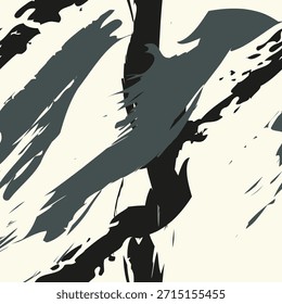 Nahtloses Pinselmuster mit isolierter abstrakter Linienkunst und handgezeichneten Pinselhintergrundelementen in schwarzen, weißen und grauen Farben