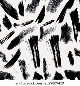 Seamless brush pattern with isolated hand drawn art brush sketch background elements in black and white colors