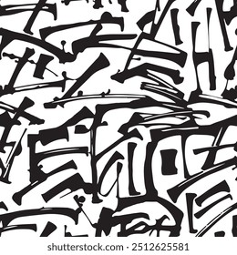 Padrão de pincel contínuo com isolamento abstrata mão desenhada elementos de fundo de linha de arte em cores pretas e brancas